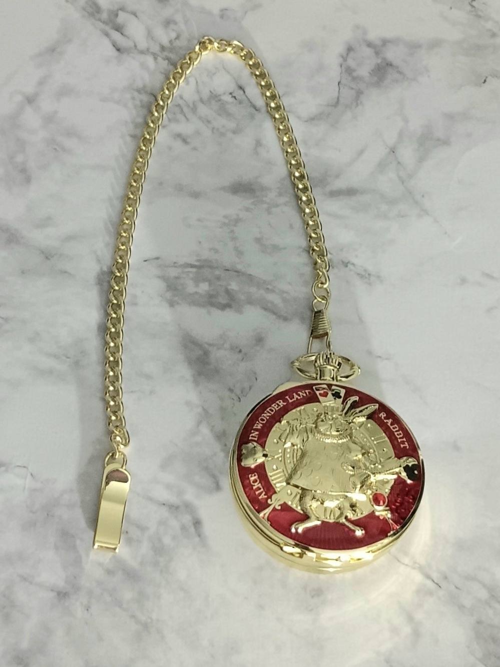Disney Alice in Wonderland Musical Pocket Watch Gold & Red– Like New - Picture 3 of 7